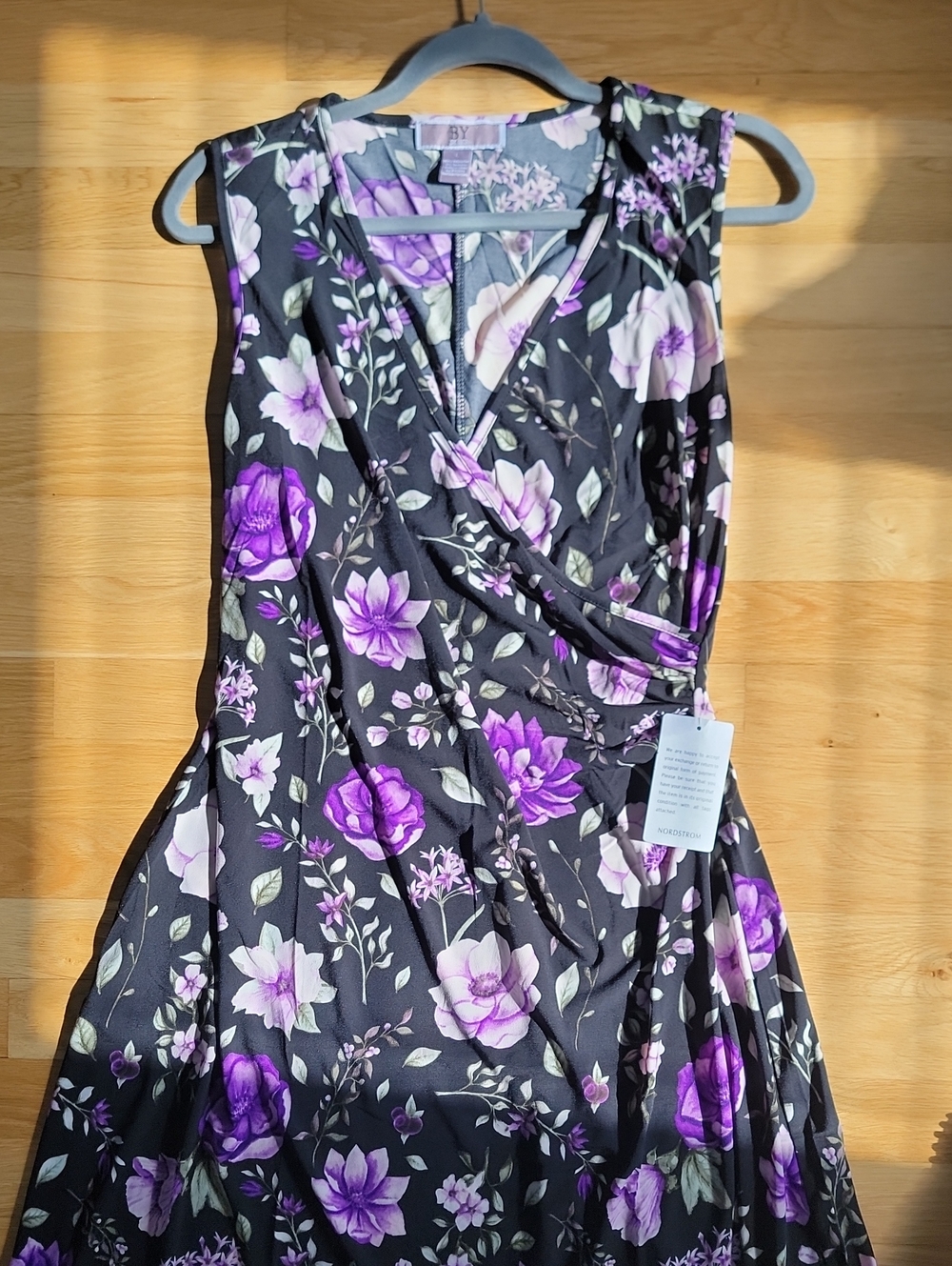 Sleeveless Purple Floral Wrap Dress - Women's